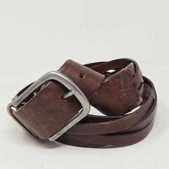 BANANA REPUBLIC Braided Belt Small Brown Leather Silver Buckle - Picture 1 of 11
